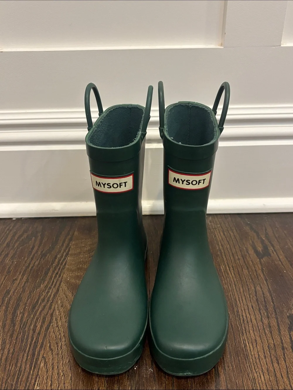 Mysoft Kids Waterproof Green Rain Boots with Pull Handles Size 1